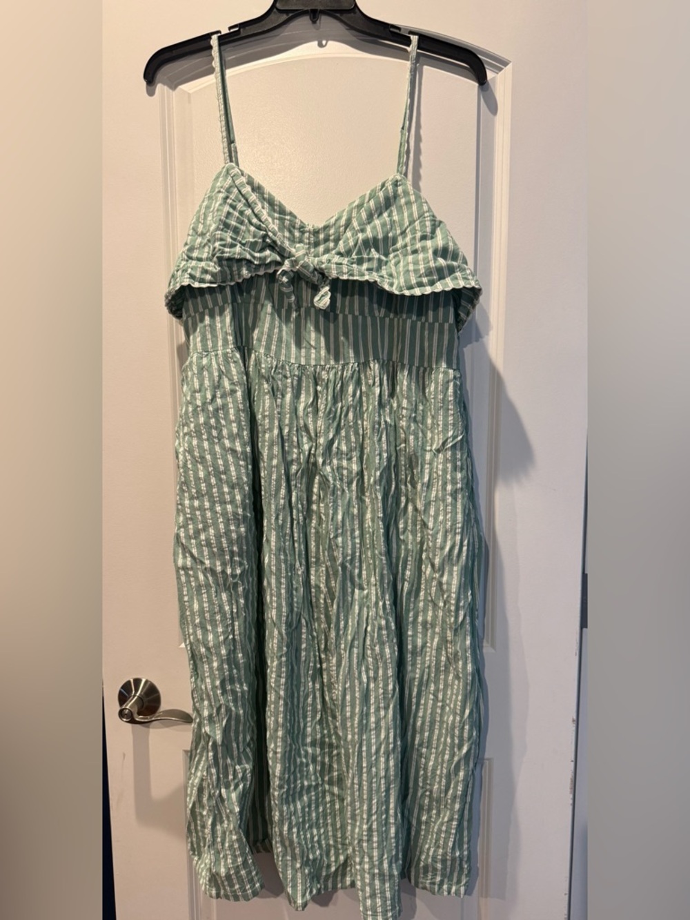 NWOT Old Navy Fit & Flare Tie-Front Seersucker Green Midi Dress size XXL - Picture 2 of 10